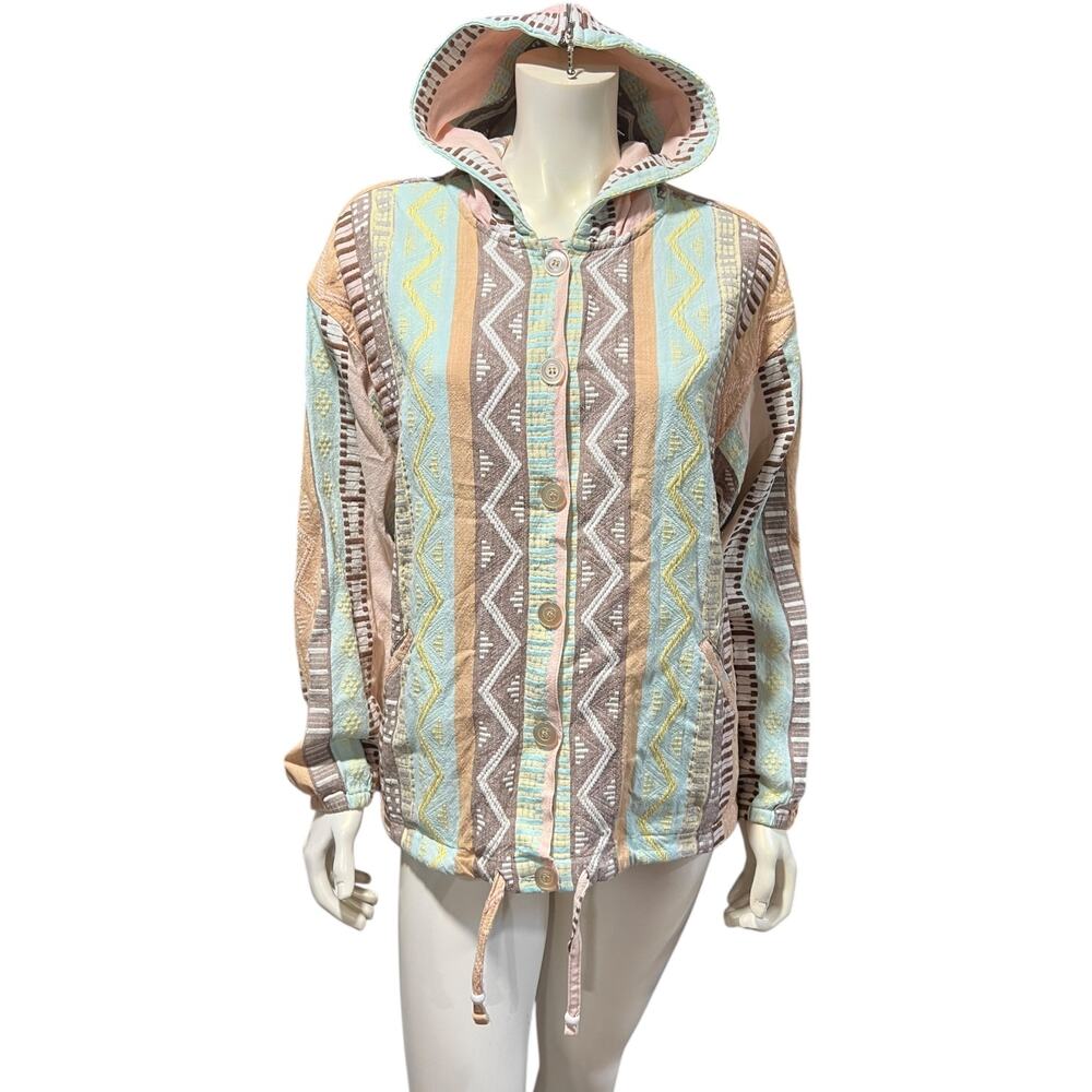 Anaeliana Tribal Print Hooded Jacket Free Size Metallic Accents